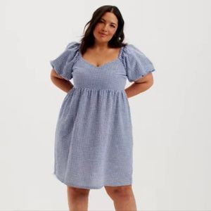 Old Navy Blue Gingham Checker Puff Sleeve Dress
